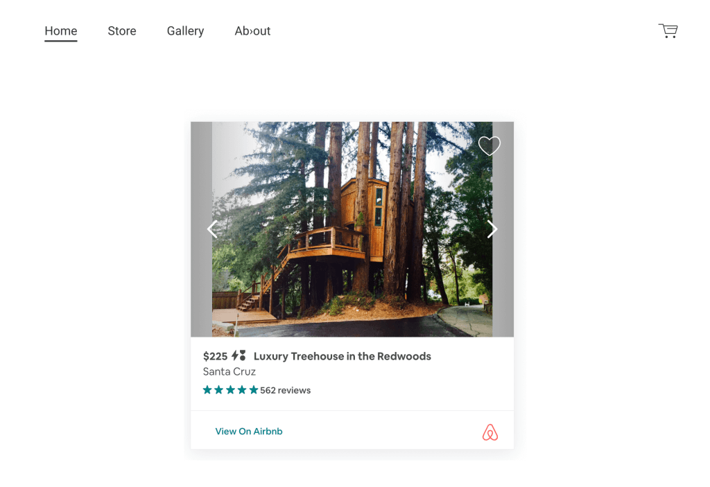 Capture d’écran montrant la page Airbnb d’une location saisonnière intégrée sur un site Jimdo
