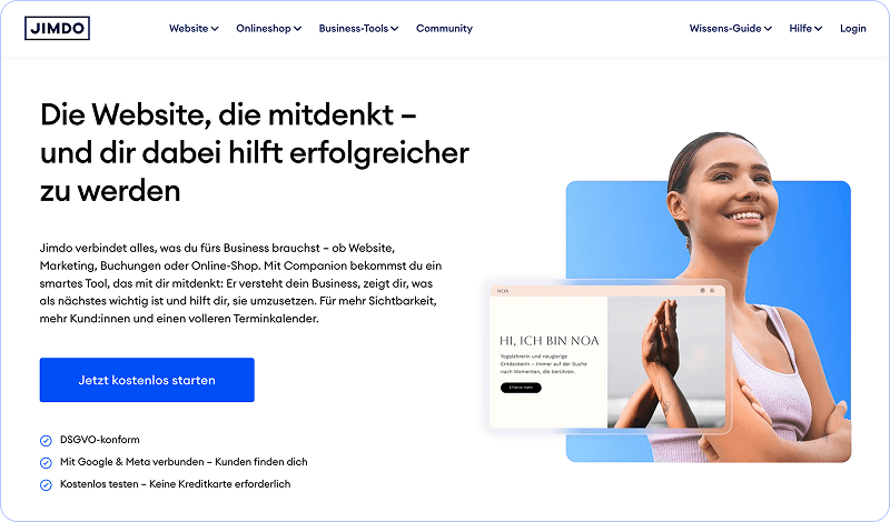Jimdo Homepage auf einen Blick